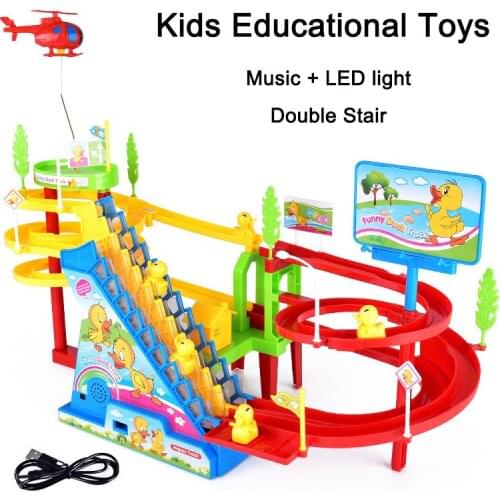 DIY Track Pig Toy Figures Racing Track Railway Car Electric Music Climbing Stairs Educational Kids Toys