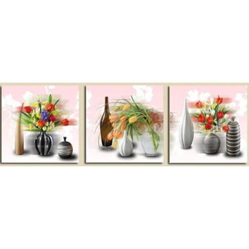 Triptych Diy Diamond Embroidery Ancient Flower Vase Diamond Painting Cross Stitch Rhinestone Mosaic Full Square Drill Decoration