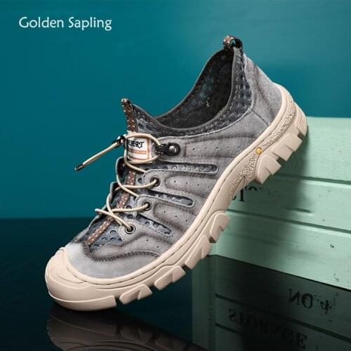 Golden Sapling Retro Outdoor Shoes Breathable Summer Leisure Footwear Classics Mens Casual Shoes for Trekking Vintage Loafers