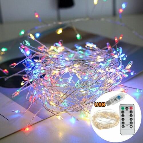100/200 LED Waterproof 3M5M 8 Lighting Modes Firecracker String Lights PVC USB Fairy Garland Light Christmas Wedding Party Decor
