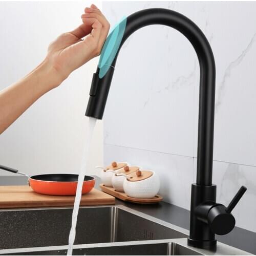 Pull Out Black Sensor Kitchen Faucets Stainless Steel Smart Induction Mixed Tap Touch Control Sink Tap Torneira De Cozinha