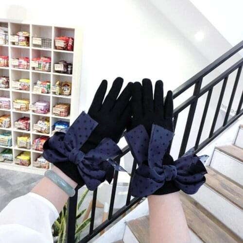 Japanese Wave Point Tassel Bow Winter Warmth Thick Five-Finger Wool Gloves Female Cycling Touch Screen Versatile Gloves