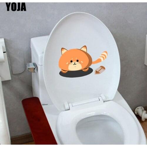 YOJA 24.5*15CM Cats Eat Fish Toilet Sticker Decal Children BedRoom Home Wall Decor Cartoon Animal T3-0481