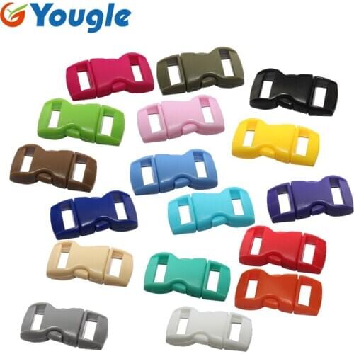 YOUGLE 500Pcs 3/8" Buckle Colorful Contoured Curved Side Release Plastic Buckle for Paracord Bracelet