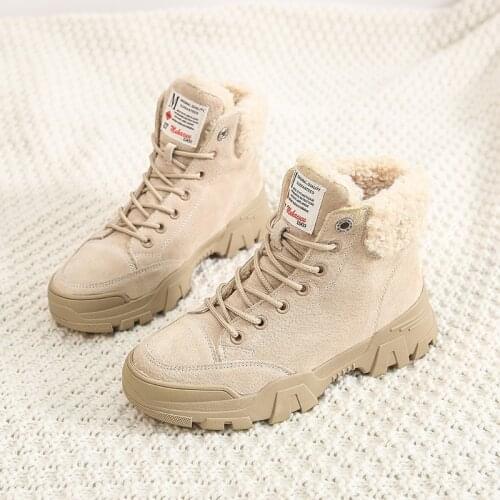 2021 Fashion Platform Buckle Lace Up Winter Ankle Boots for Women Sneakers Casual White Black Chunky Heel Ladies Shoes Lace-up