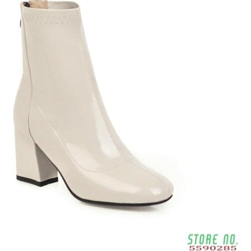 2020 Women Side Comfortable Mid Heel Ankle Boots Fashion Warm Winter Shoes Black Red White Women Boots