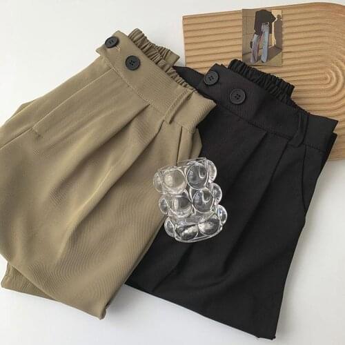 Casual Trouser Women 2021 Autumn New Womens Korean Style Khaki Black Wide-leg Pants Vintage Elastic High Waist Suit Pants