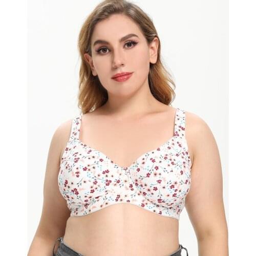 Melansheng Full Coverange Floral Unlined Cotton Plus Size Bra 80B-115F Wide Foam Straps Underwire No Pad Minimizer Bra