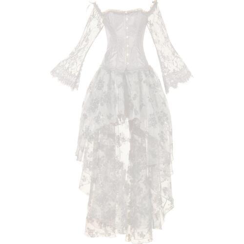 Women Vintage Corset Dress Lace Long Sleeves Victorian Retro Gothic Corset Burlesque Corset and Bustiers Irregular Skirt Set