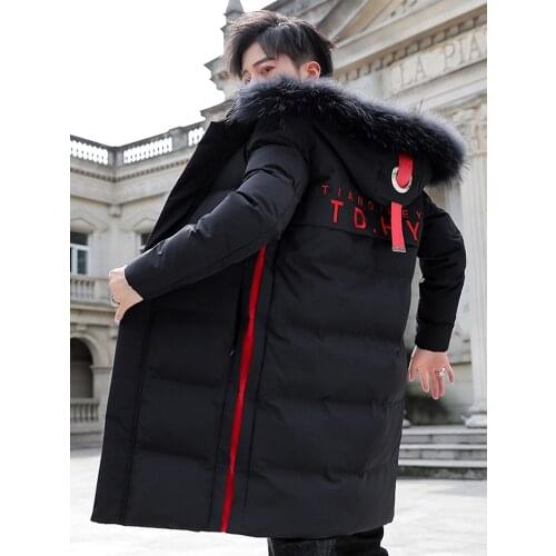 Winter Mens Thick Warm Parkas Coat Hooded Fur Collar Long Style Casual Letter Pattern N11