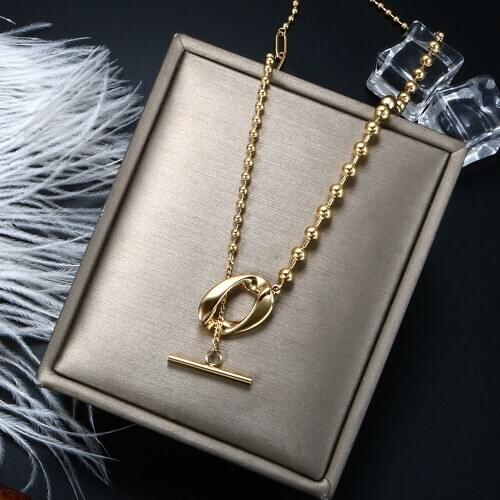 ZMFashion Vintage OT Buckle Necklace Women Men Stainless Steel Beads Chains Geometric Choker Collar Hip Hop Jewelry Gifts