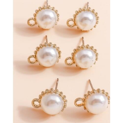 15pcs/lot 13*11mm Trendy Mini Pearl Earrings Findings DIY Handmade Gold Color Iron Hook Earwire Charms Jewelry Supplies Crafting