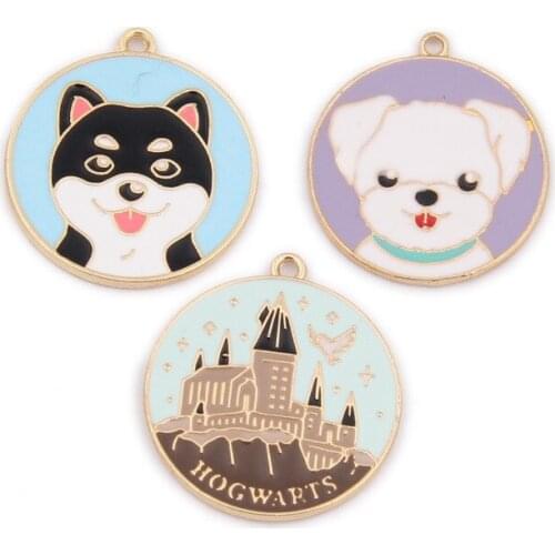 10pcs Mixed Color Enamel Charms Dog Pendant Black Pink Blue Red Random for Bracelet Earrings Jewelry DIY Accessory