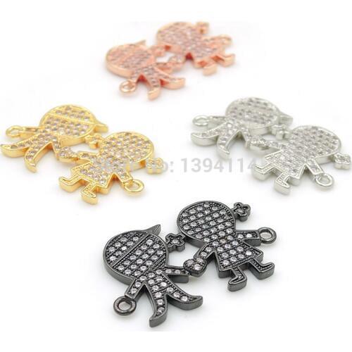 28*18*3mm Micro Pave Clear CZ Boy And Girl Connectors Fit For Men And Women Making Bracelets Jewelry