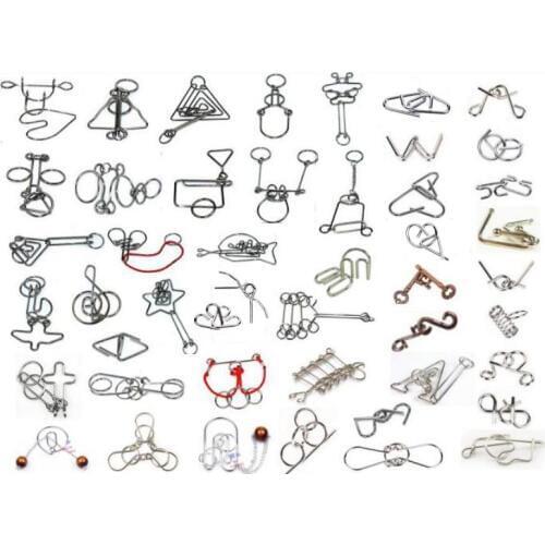 47PCS per Set Classic IQ Metal Wire Puzzle Mind Educational Ring Puzzles Game for Adults Children