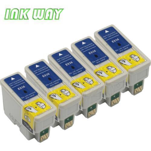 INK WAY 5 PACK T036 black Non-OEM Chipped Compatible Ink Cartridges for Stylus C42UX,C44UX,C46 with ink