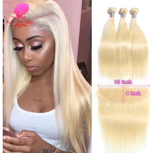 26 28 30 32 34 36 38 40 Inch Long 613 Bundles with Closure Brazilian Straight Human Hair 3 4 Honey Blonde Bundles with Frontal