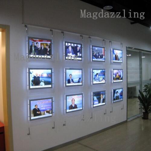 A4 Single Sided Acrylic Frame LED Wall Hanging Display Systems,Real Estate Agent LED Window Display Kits Acrylic Poster Frames