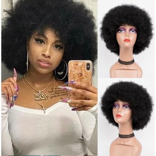 Beaudestiny Synthetic Afro Wig Women Short Fluffy Hair Wigs For Black Women Kinky Curly Hair For Party Dance Wigs With Bangs