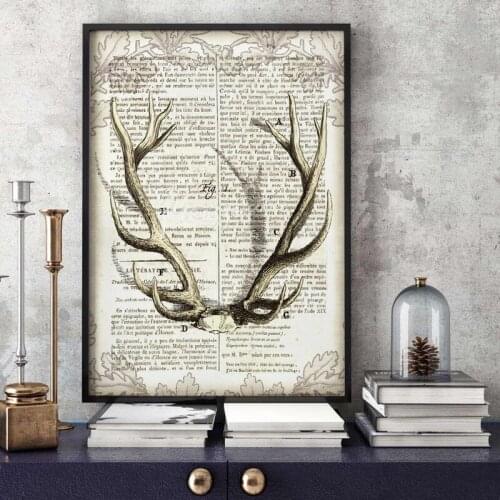 Frameless Deer Horn Pattern Museum Exhibition Introduction report Picture Animal Oil Painting Canvas Picture Readroom Home Decor