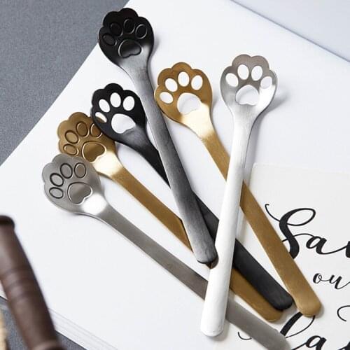 Teaspoons Coffee Mixing Spoon 304 Stainless Steel Drink Stirring Spoon Dessert Snacks Fruit Tableware Cute Cat Claw Design