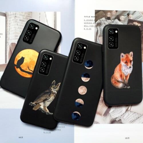 Cool Owl Cat Moon Space Case For Huawei Honor View 30 20 PRO V30 9X P Smart 2019 NOVA 5T P30 Pro Lite P 30 Black Silicone Cover