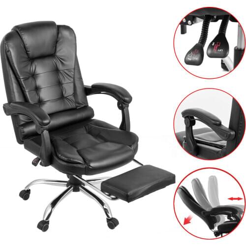 Black Ergonomic Office Chair Back Pain with Armrests and Swivel Casters Executive Seat Office Footrest PU Leather Office
