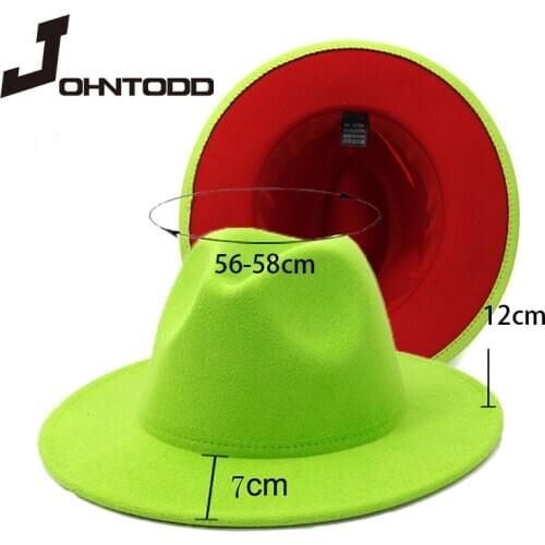 Two-color stitching wool felt jazz fedora hat with belt buckle decoration ladies unisex wide-brim Panama party tribal cowboy hat