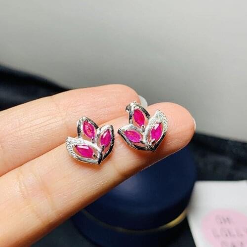 Ruby rough earring real natural ruby earring 925 sterling silver jewelry