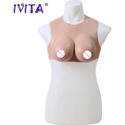IVITA 100% Artificial Silicone Breast Form 2 Colors C Cup Fake Boobs Breasts for Crossdresser Transgender Drag Queen Shemale