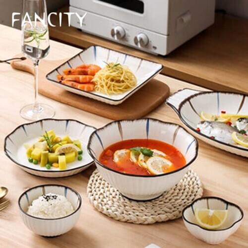 FANCITY Japanese-style ceramic bowl creative personality household tableware rice bowl dish dish fish plate soup bowl instant no