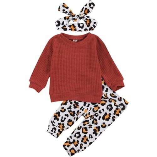 Wallarenear 0-24M Newborn Girl Lovely Children Sweater Suit Long Sleeve Top Leopard Pattern Long Pants with Hairband for Autumn