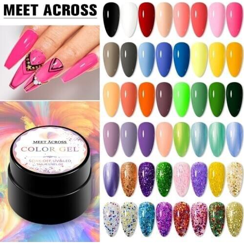 MEET ACROSS 5ml Glitter UV Gel Nail Polish Glitter Sequins Soak Off UV Gel Varnish Colorful Nail Gel Polish DIY Nail Art Polish