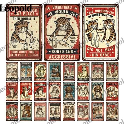 Metal Plaque Simple Abstract Animal Combination Comic Cat Corridor Room Retro Decorative Metal Painting