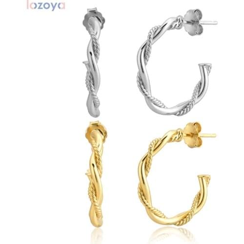 Lozoya 925 Sterling Silver Fashion Luxury Gold Twist Hoops Piercing Round Jewelry Ohrringe Wedding 2020 Rock Punk Jewels