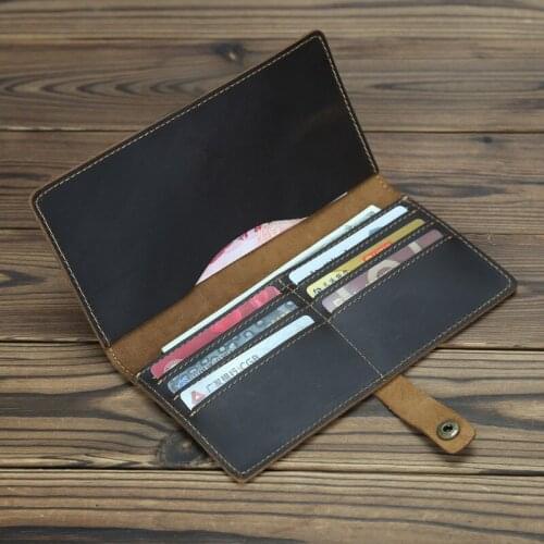 Men Wallet Thin Genuine Leather Card Holder Male bi-fold Purse Can Hold Drivers License High quality Cow Leather Long Money Bag