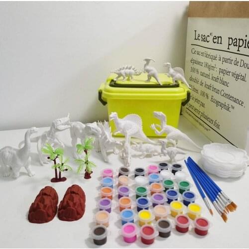 64 Pcs Kids Dinosaur Painting Kit 3D Solid Dinosaur Kids Arts And Crafts Set Dino Painting Toys For Children Paint Birthday Gift