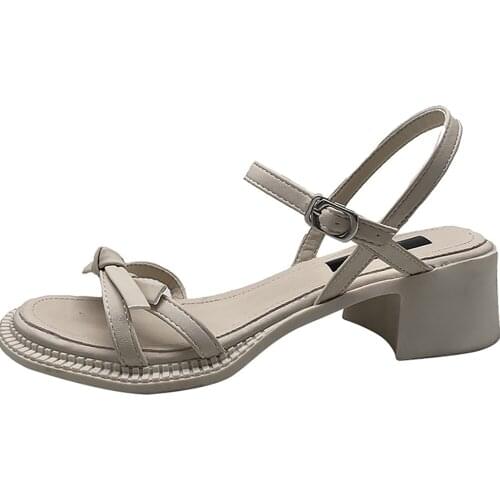 2021 new summer niche Roman sandals womens thick heel temperament high heels