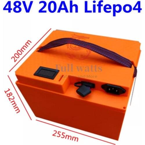 New 48V 20Ah Lifepo4 Battery Pack with Waterproof ABS Case Built In Bms for 48V 20ah Electric Bike Scooter+58.4v 3A Charger