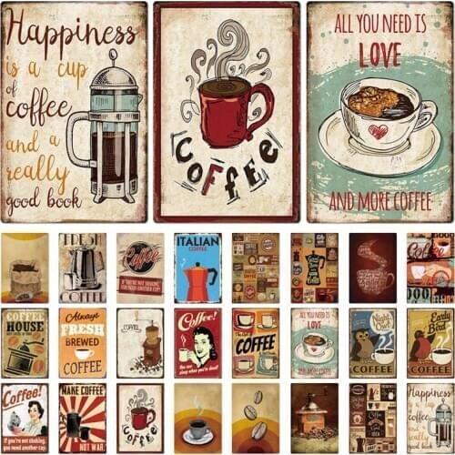 Happiness Coffee Tea Shop Tin Sign Retro Tinplate Poster Pin Up Wall Decor Modern Home Cafe Art Decorative Painting Metal Plaque
