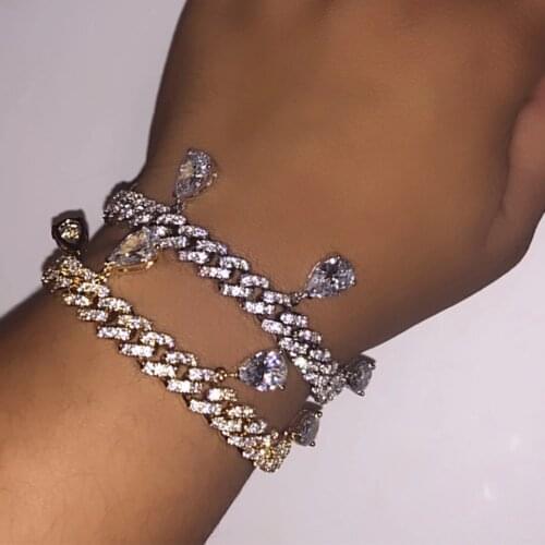 Punk Rhinestone Cuban Link Bracelet for Women Men Iced Out Wholesale Thick Miami New Rapper Luxury Pedant Bracelet Rock Jewelry