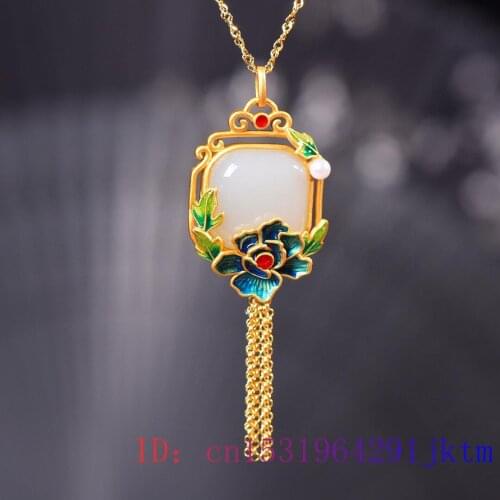 White Jade Flower Pendant Chinese Fashion Chalcedony Gemstone 925 Silver Zircon Women Crystal Necklace Gifts Natural Charm