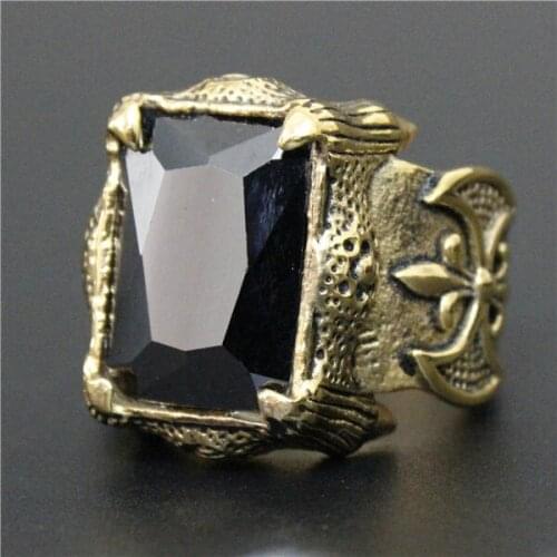 Size 7~13 Cool Top Quality Shinning Golden Black Crystal Stone Anchor Ring 316L Stainless Steel Top Quality Biker Ring