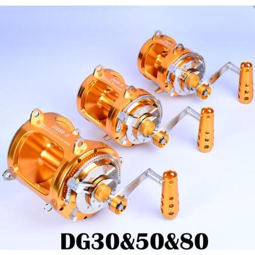 PROBEROS Jigging Reels DG30/50/80 Fishing Reel Boat Two Speed Aluminum CNC Machined 45KG Max Drag Sea Boat Trolling Reel