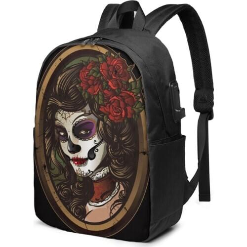 2021 New Laptop USB Backpack Sugar Skull Girl School Bag Bookbag Men Women Travel Daypack Leisure Backpack
