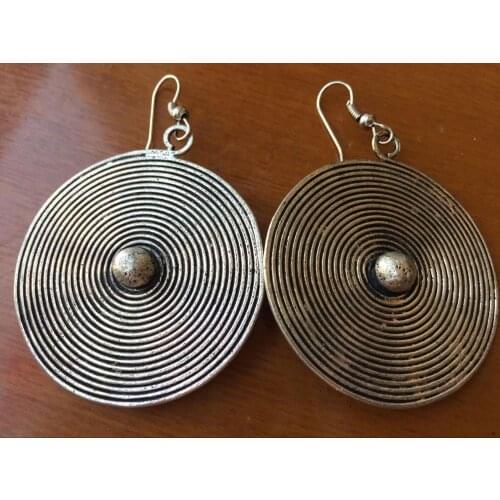 Hot Selling Ethnic Miao Tibet Silver Circle Pattern Dangle Earrings Free shipping