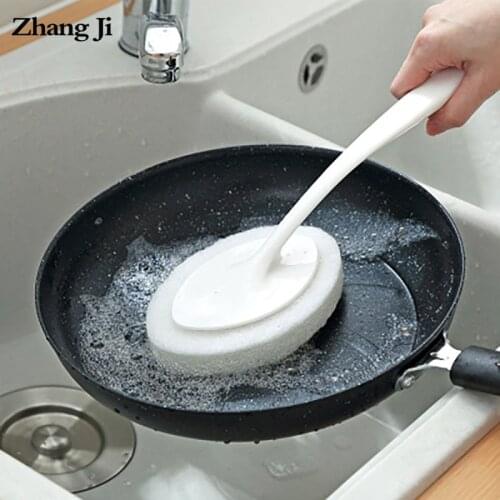 Zhangji Replaceable Brush Head Long-handled Cleaning Sponge Brush for Bathroom Kitchen Toilet Detachable Strong Decontamination