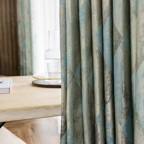 Light Luxury Post-modern Minimalist Blackout Curtains for Living Room Bedroom Gradient Diamond Lattice Curtains Customization