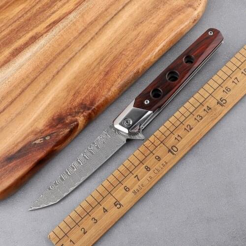 VG10 Damascus steel wooden handle tactical outdoor camping hunting self-defense multifunctional EDC tool fruit folding knife