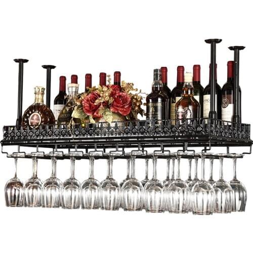 Vintage Ceiling Hang Upside Down Wine Goblet Holders Bronzed Black Iron Metal Casting Tall Glasses Bottle Storage Bar Pub Racks